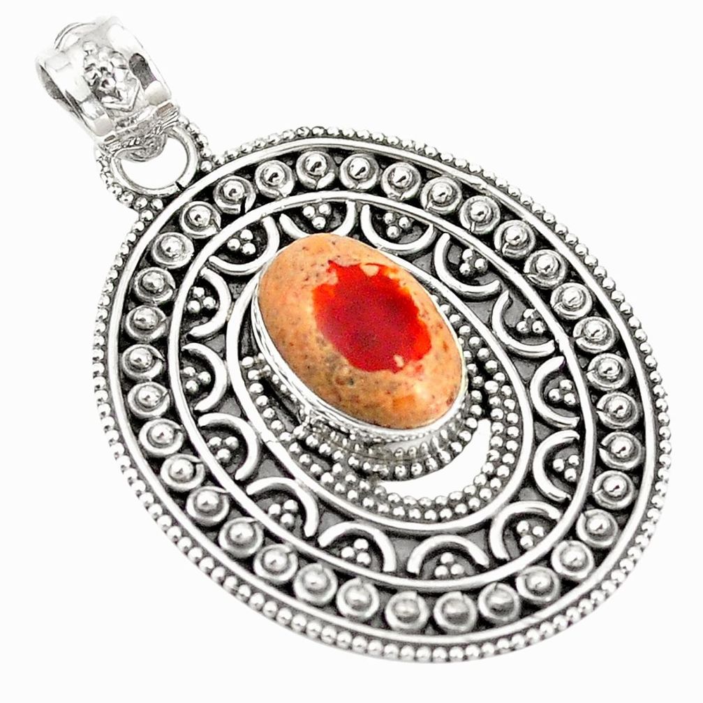 Natural orange mexican fire opal 925 sterling silver pendant m24216