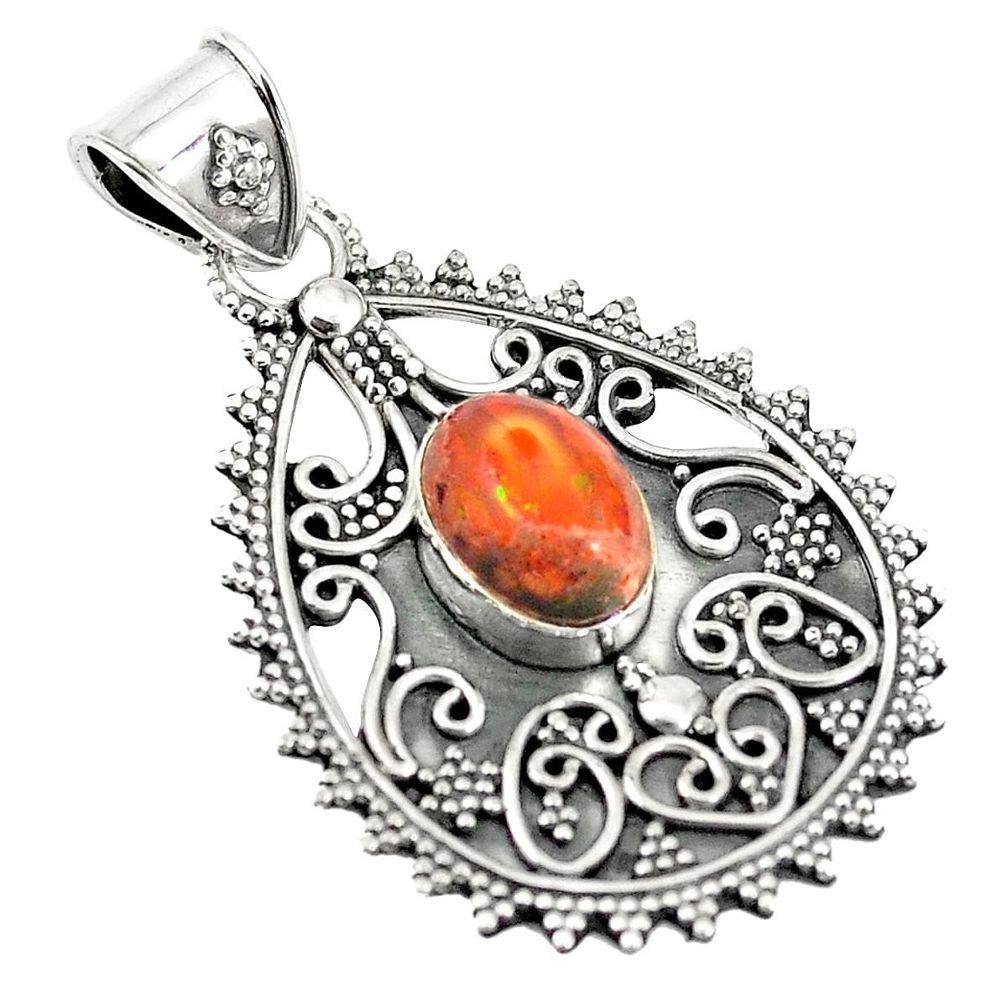Natural orange mexican fire opal 925 sterling silver pendant m24217