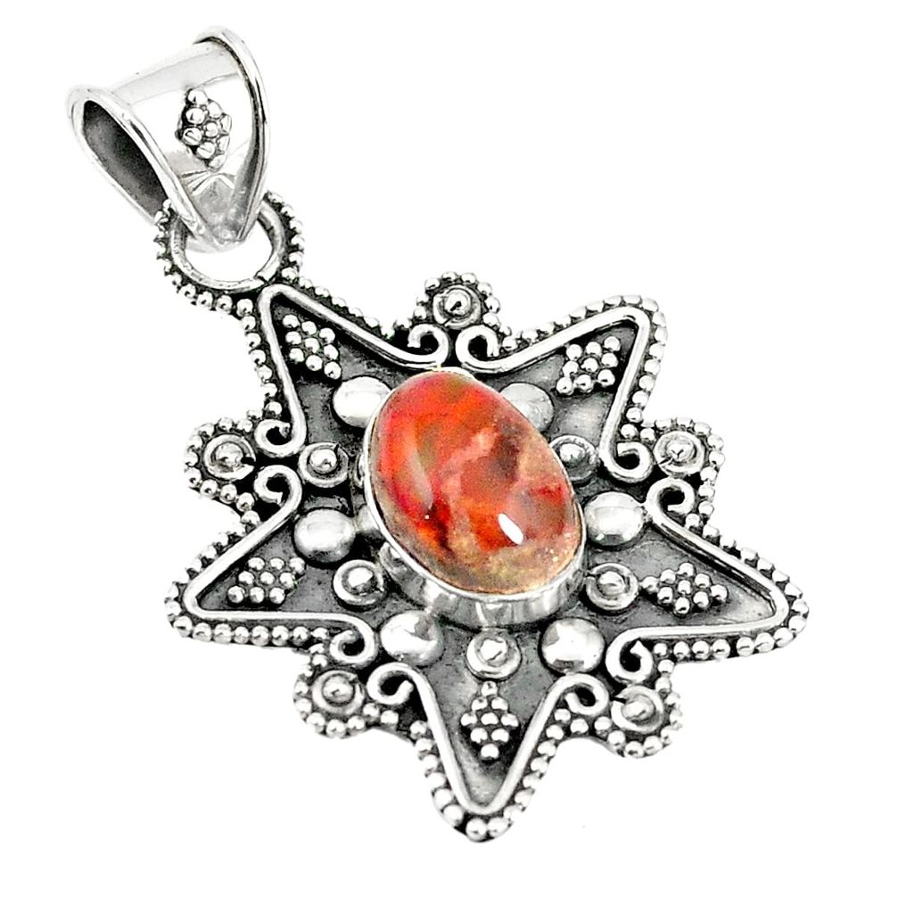 Natural orange mexican fire opal 925 sterling silver pendant m24218