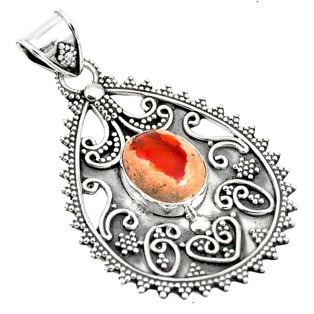 925 sterling silver natural orange mexican fire opal pendant jewelry m24219
