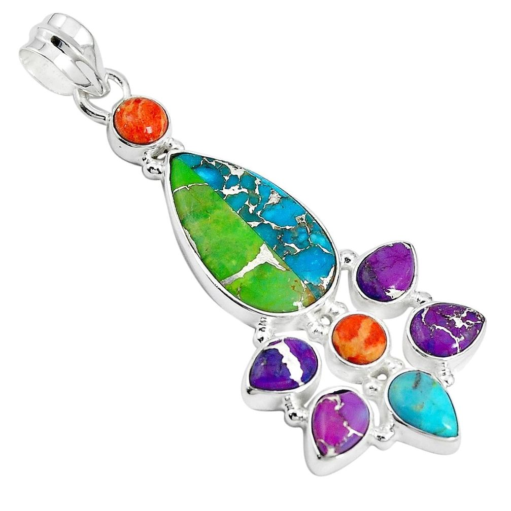 Southwestern multi color copper turquoise 925 silver pendant m24307