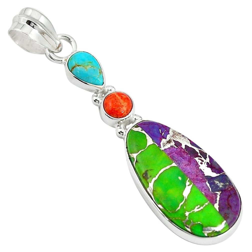 Multi color copper turquoise 925 sterling silver pendant jewelry m24330