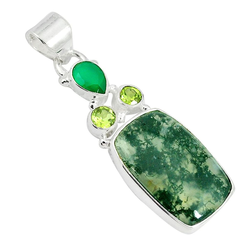 925 sterling silver natural green moss agate chalcedony pendant jewelry m24366