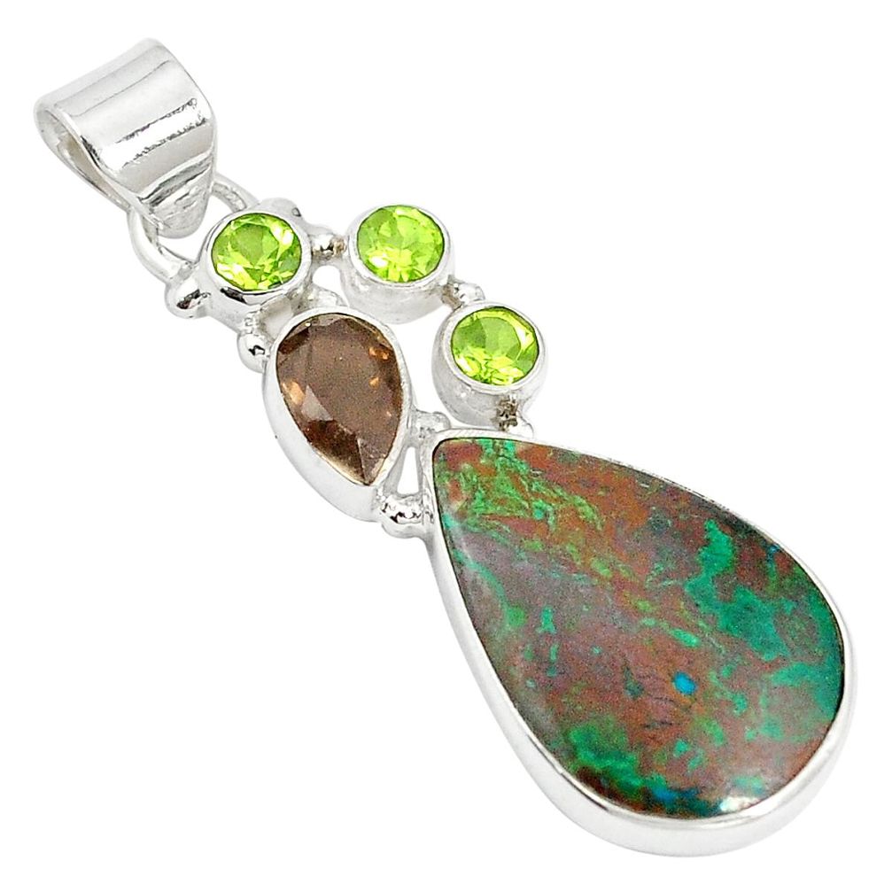 Natural green chrysocolla smoky topaz 925 silver pendant jewelry m24368
