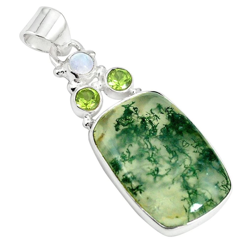 Natural green moss agate peridot 925 sterling silver pendant m24375