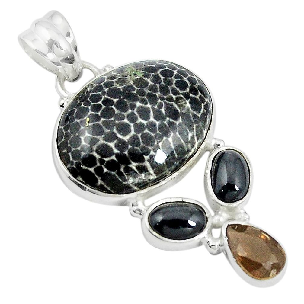 Natural black stingray coral from alaska 925 silver pendant jewelry m24387