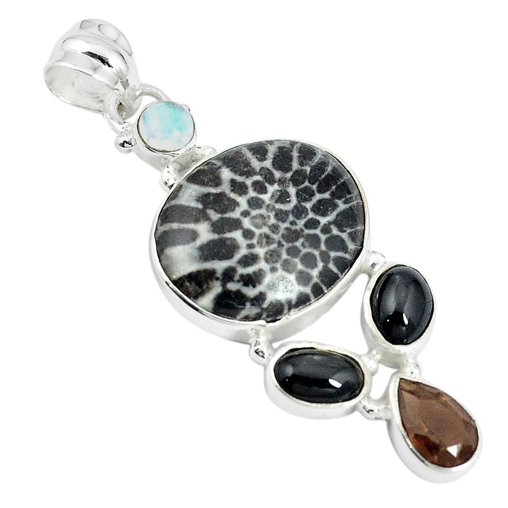 Natural black stingray coral from alaska 925 silver pendant jewelry m24392