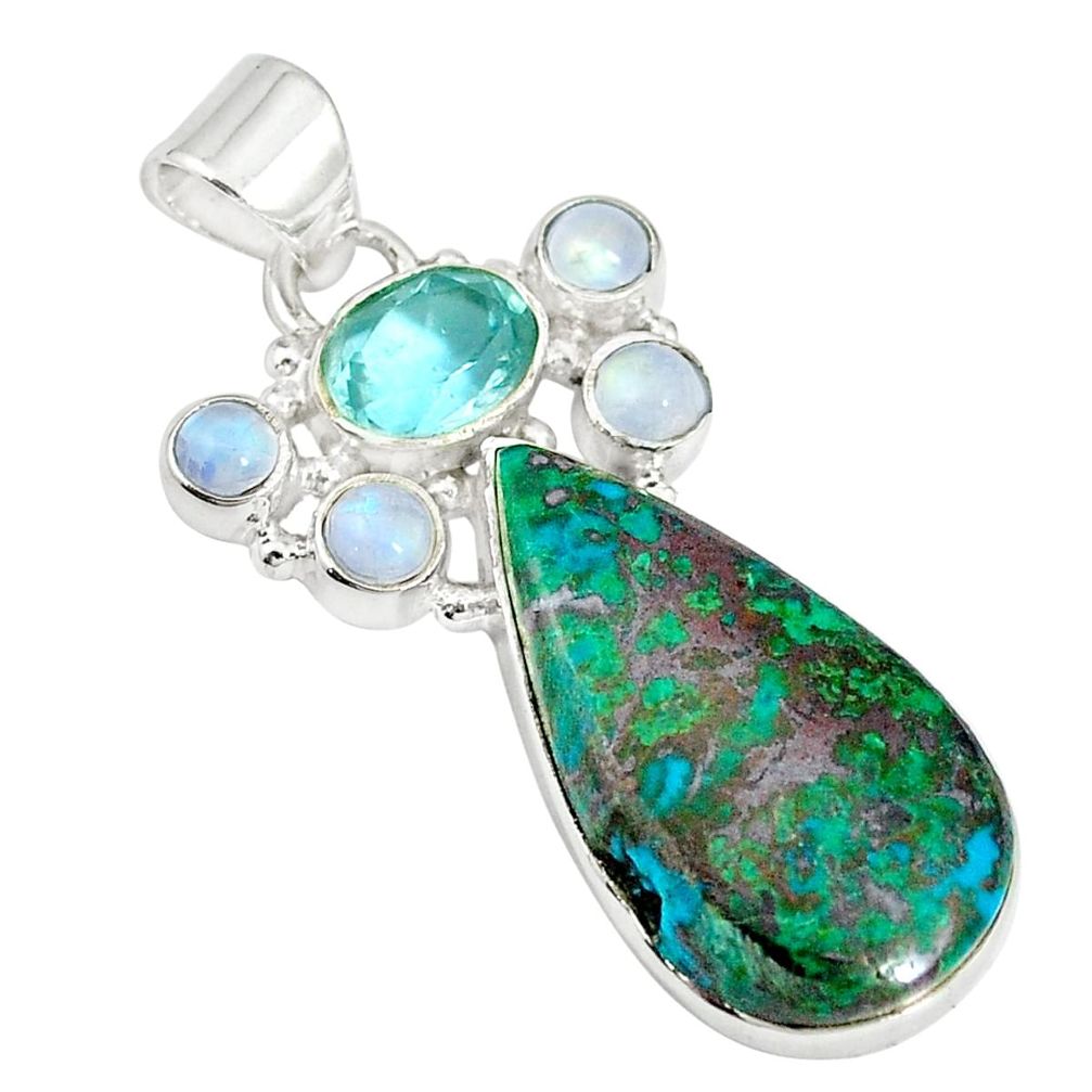 925 sterling silver natural green chrysocolla moonstone pendant m24412