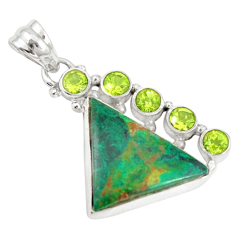 Natural green chrysocolla peridot 925 sterling silver pendant jewelry m24418