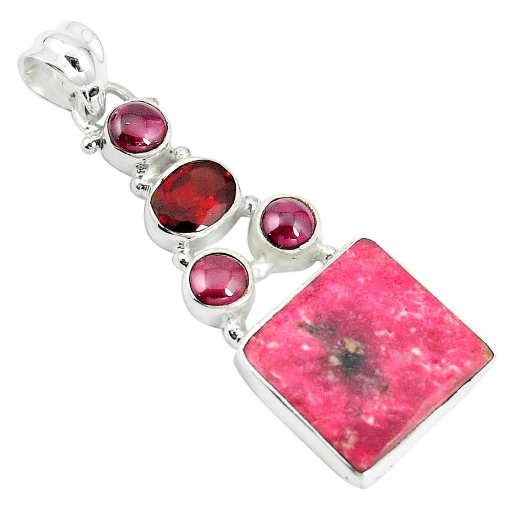 Natural pink thulite (unionite, pink zoisite) 925 silver pendant m24421