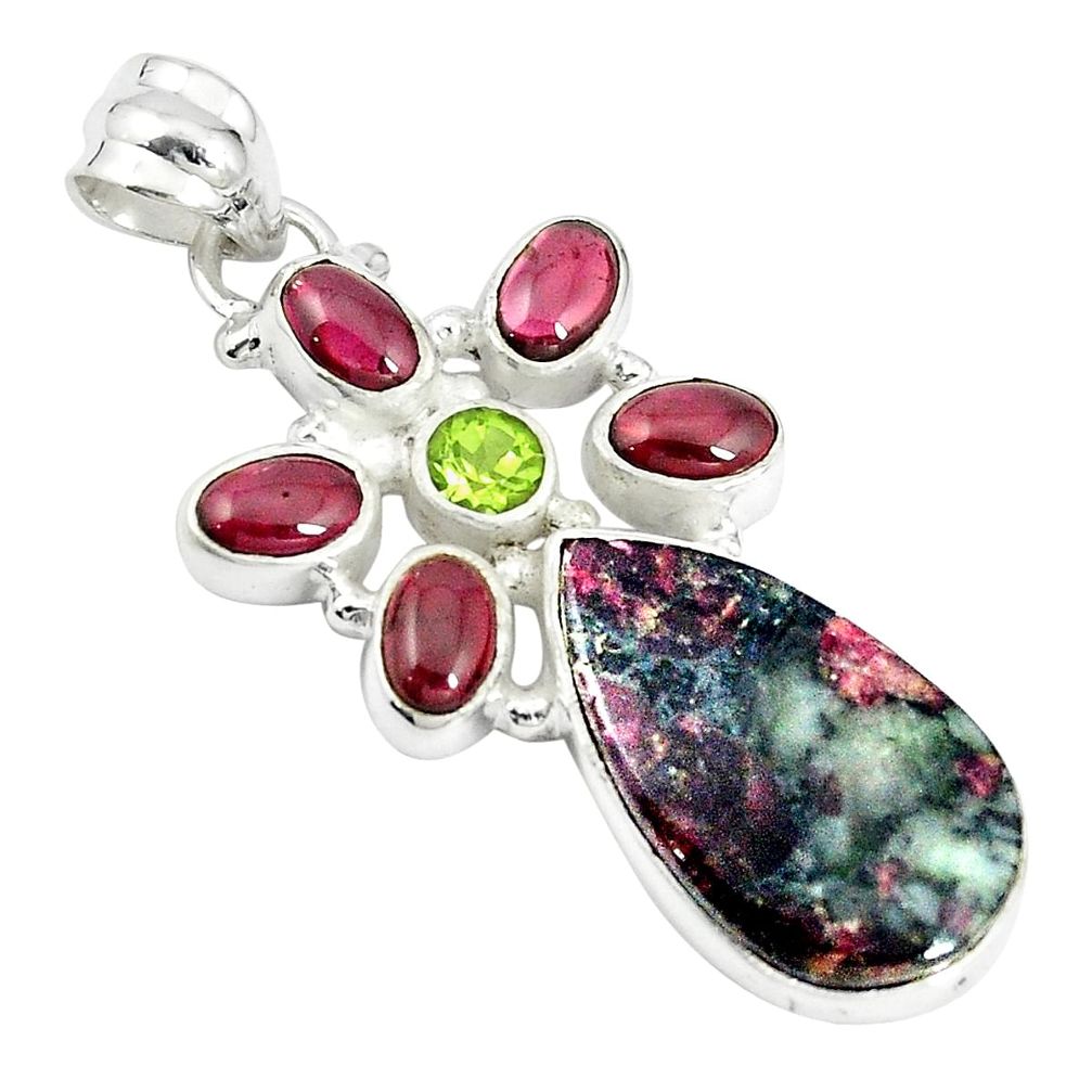 Natural pink eudialyte red garnet 925 sterling silver pendant m24422