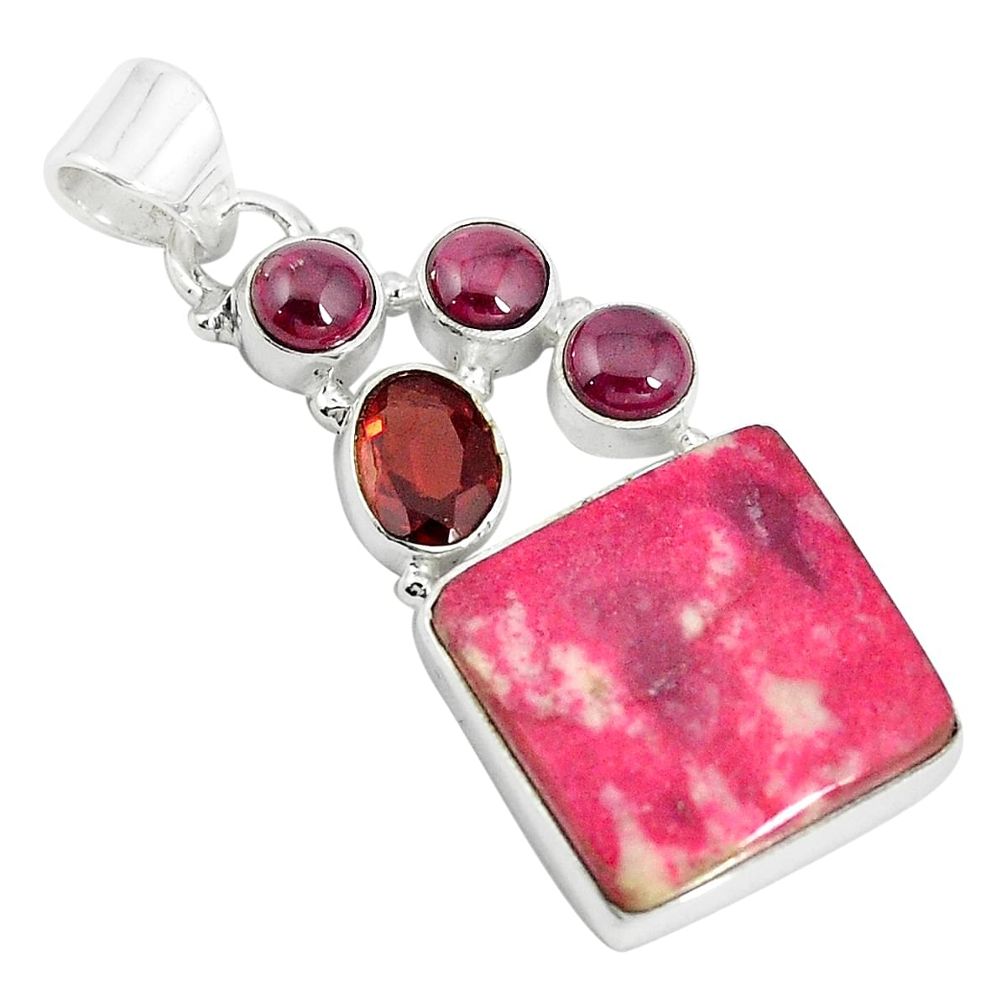 Natural pink thulite (unionite, pink zoisite) 925 silver pendant jewelry m24429