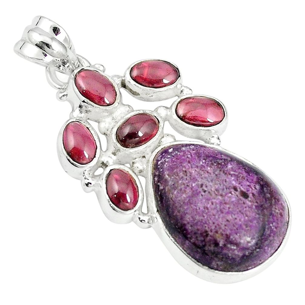 925 sterling silver natural purple purpurite red garnet pendant jewelry m24445
