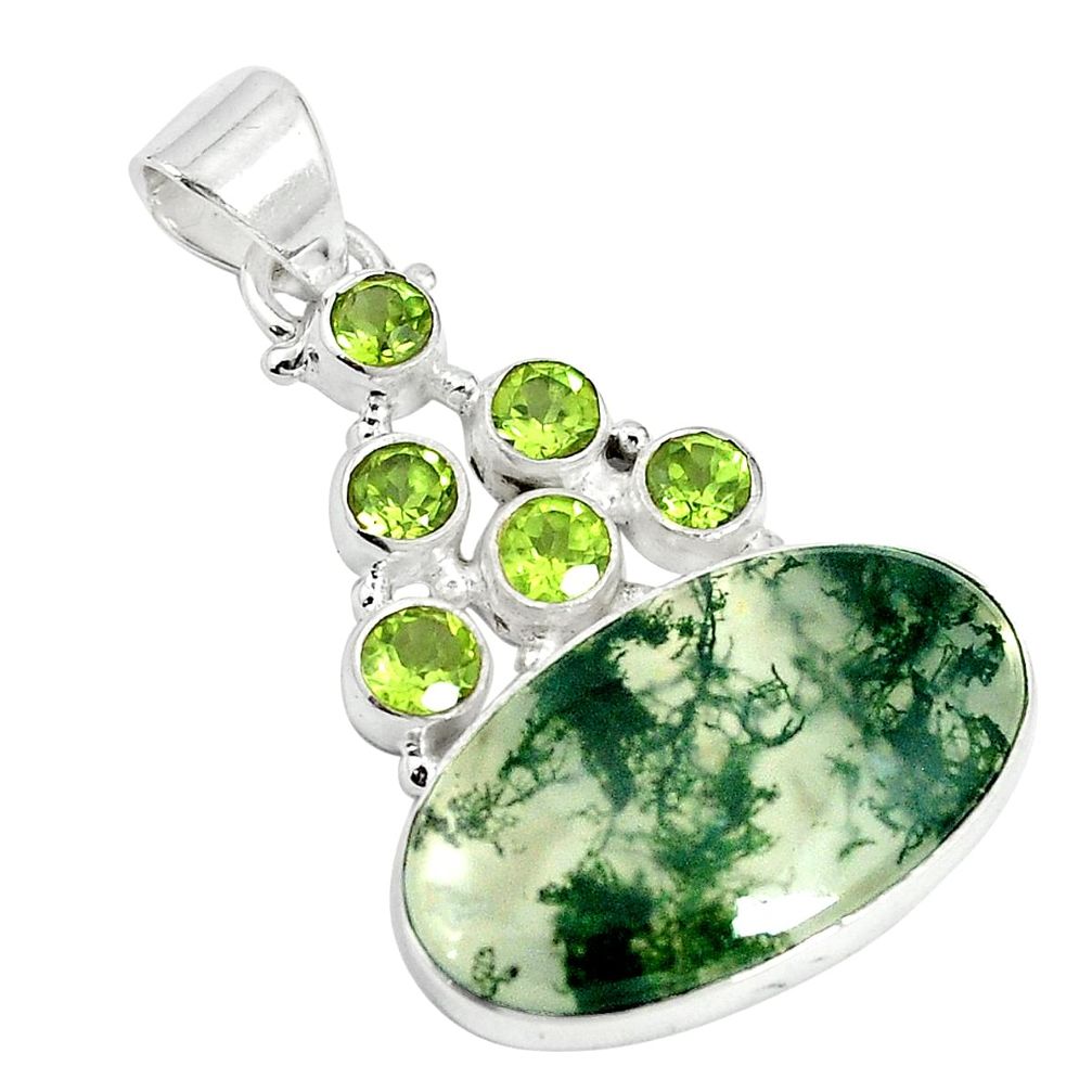 Natural green moss agate peridot 925 sterling silver pendant jewelry m24458
