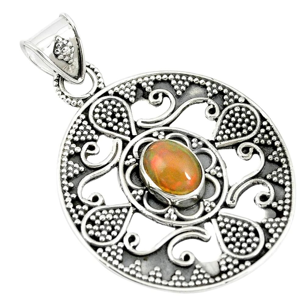 925 sterling silver natural multi color ethiopian opal oval pendant m24608