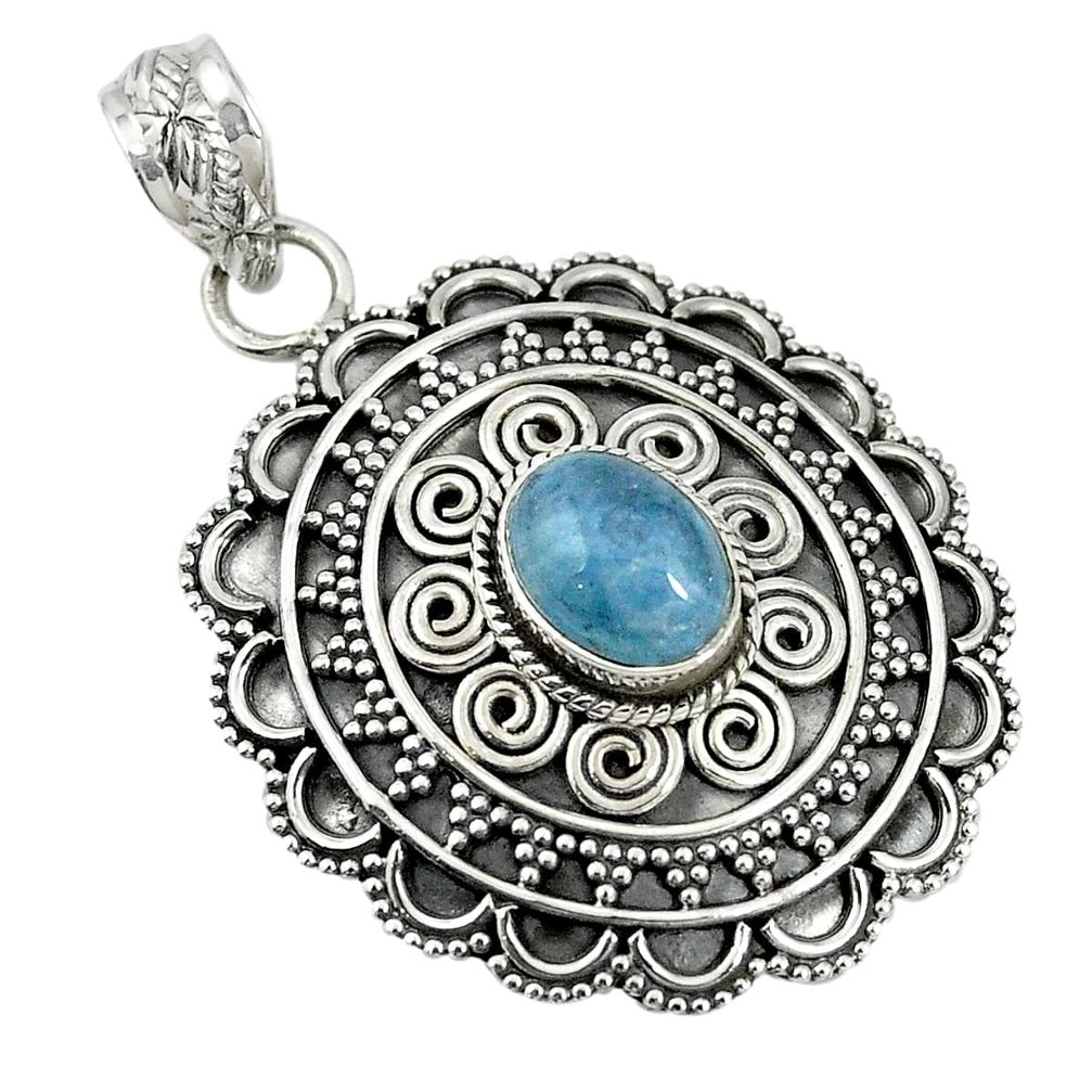 Natural blue aquamarine 925 sterling silver pendant jewelry m24612