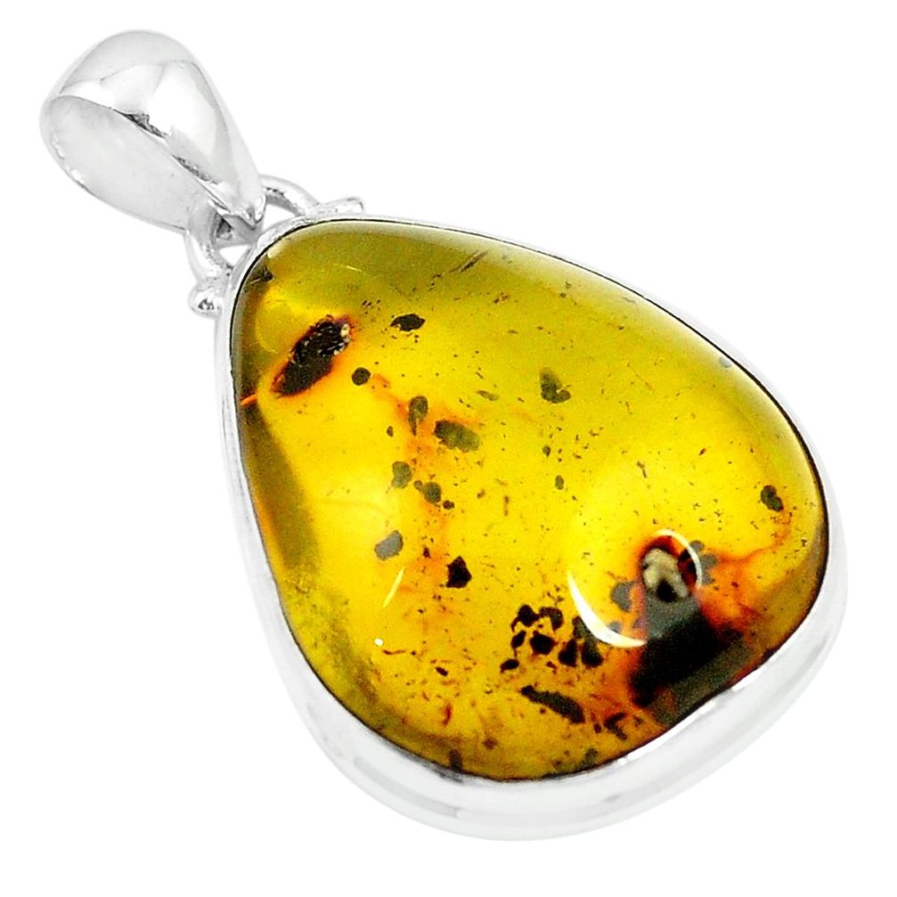 Natural green amber from colombia 925 sterling silver pendant jewelry m24639