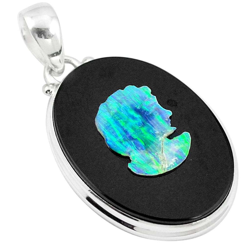 925 sterling silver natural black cameo opal on onyx pendant jewelry m24670
