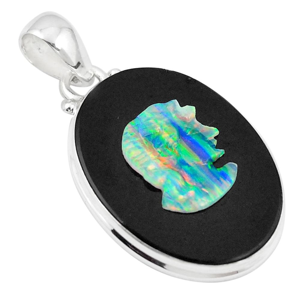 925 sterling silver natural black cameo opal on onyx pendant jewelry m24700