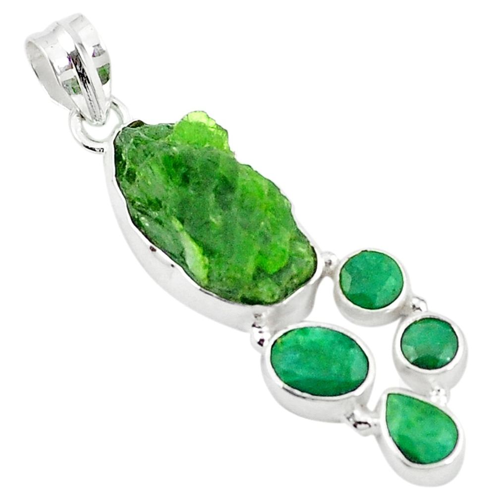 Green chrome diopside rough emerald 925 sterling silver pendant m25321