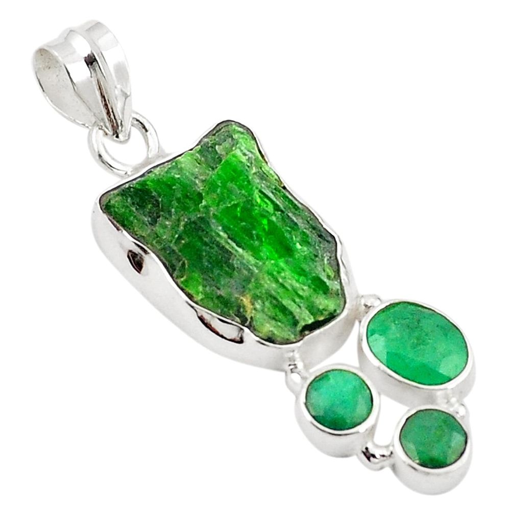 Green chrome diopside rough emerald 925 sterling silver pendant m25326