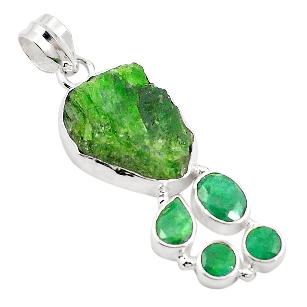 Green chrome diopside rough emerald 925 sterling silver pendant m25327