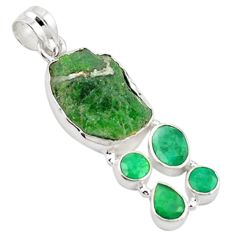 Green chrome diopside rough emerald 925 sterling silver pendant m25329