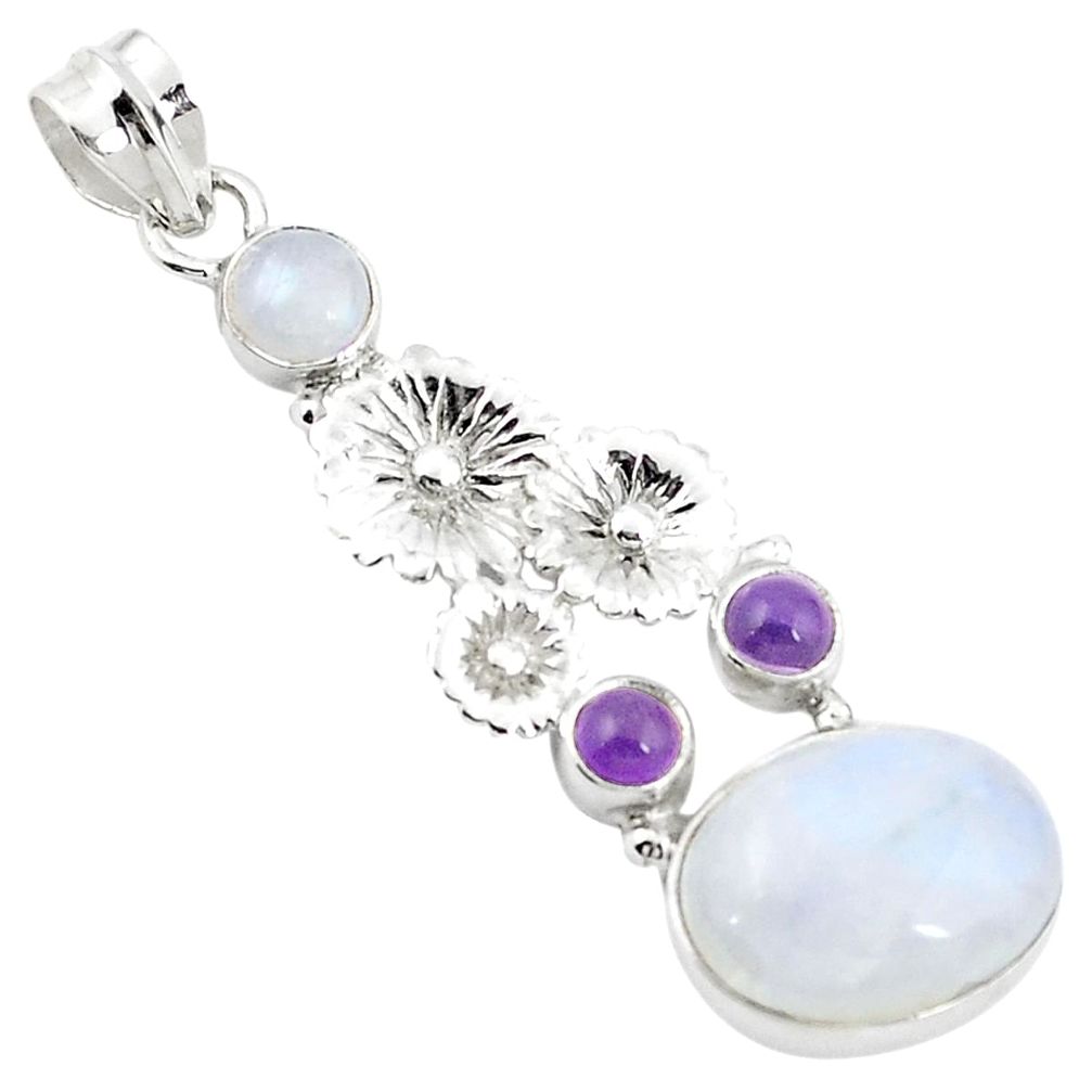 925 sterling silver natural rainbow moonstone amethyst pendant jewelry m25338