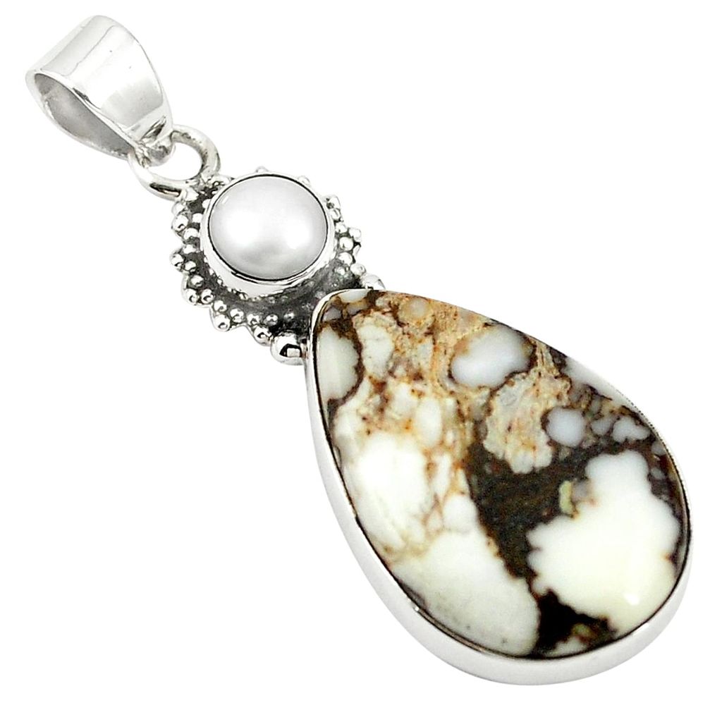 925 silver natural bronze wild horse magnesite white pearl pendant m25711