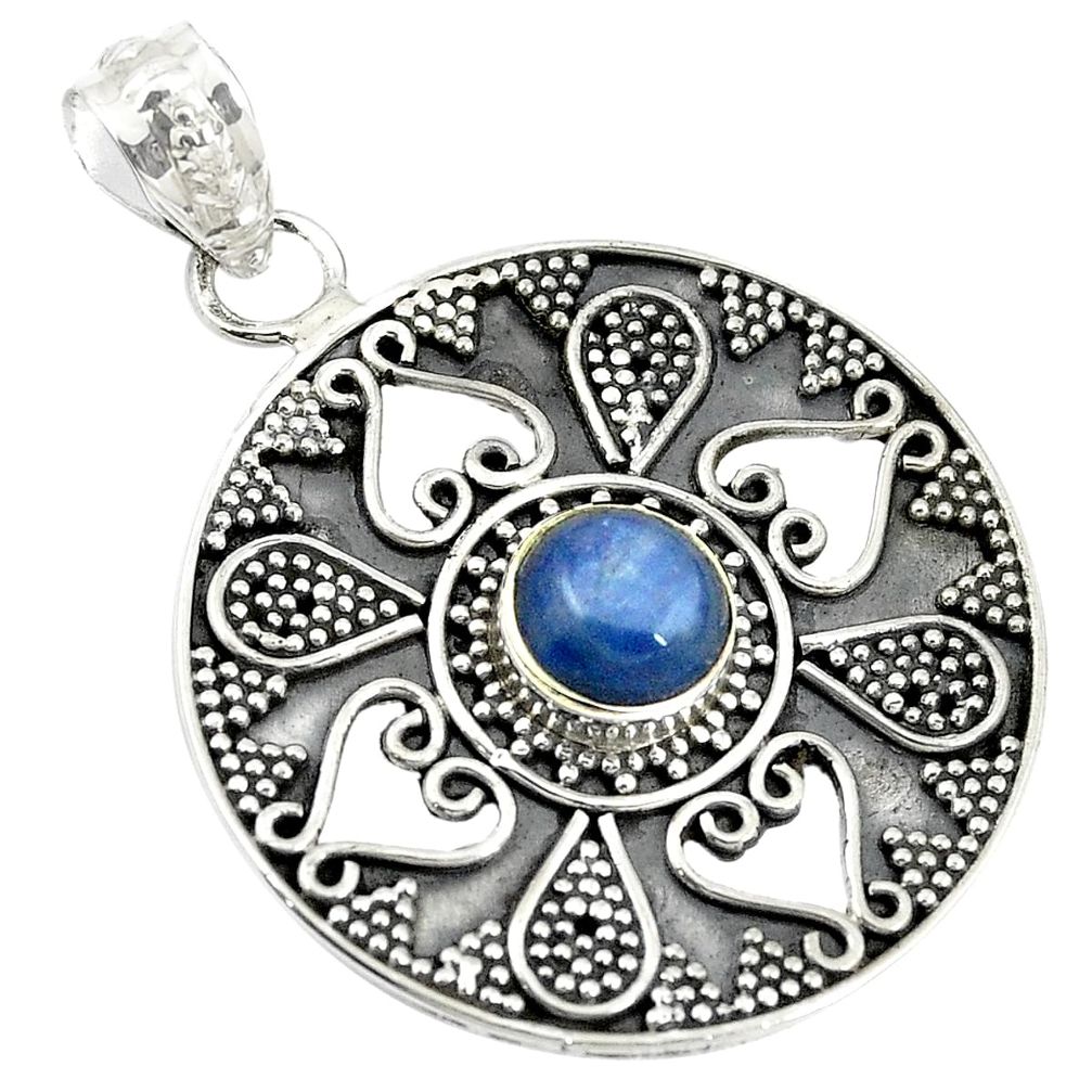 Natural blue kyanite round 925 sterling silver pendant jewelry m25751