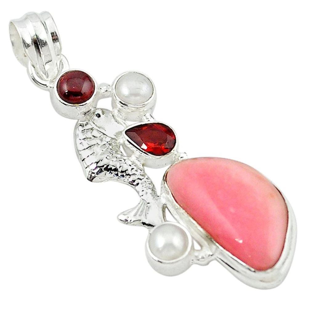 925 sterling silver natural pink opal garnet pearl fish pendant jewelry m2576