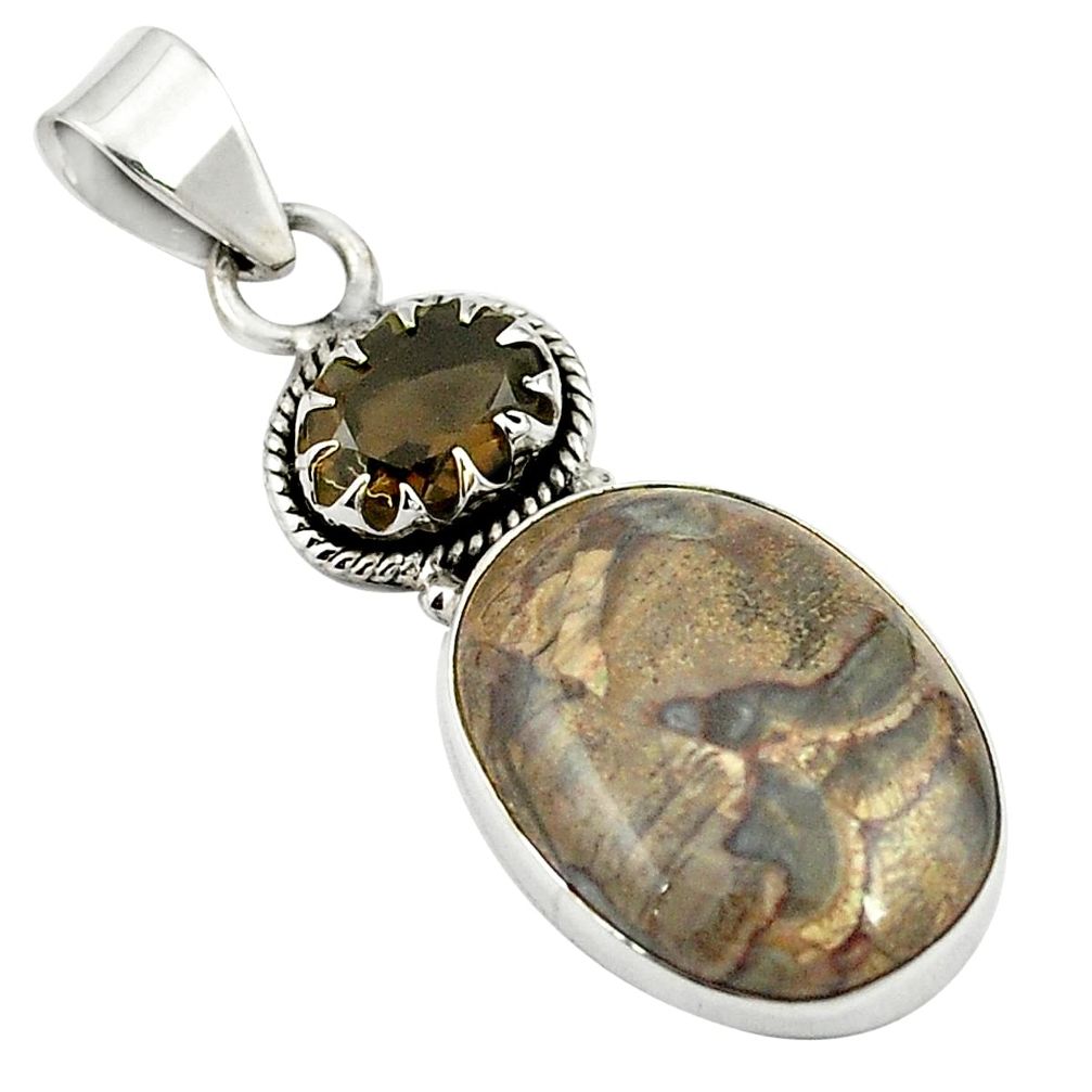 Natural brown mushroom rhyolite smoky topaz 925 silver pendant m25797