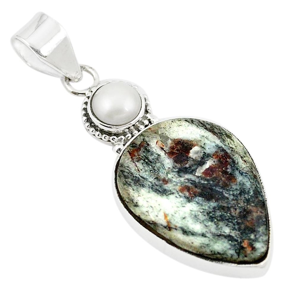 Natural bronze astrophyllite (star leaf) pearl 925 silver pendant m25881