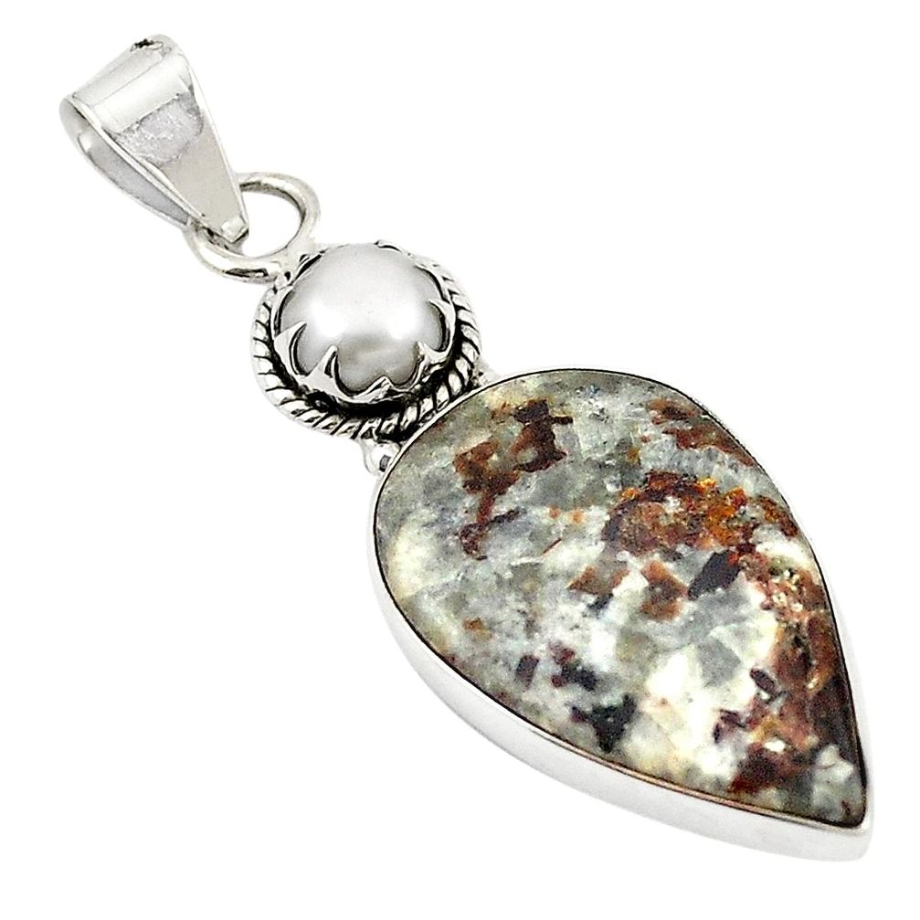 Natural bronze astrophyllite (star leaf) pearl 925 silver pendant m25886