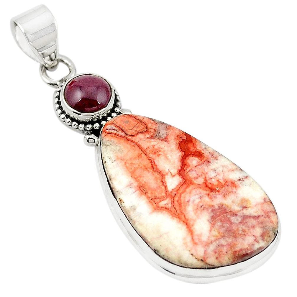 Natural pink rosetta stone jasper red garnet 925 silver pendant m25903