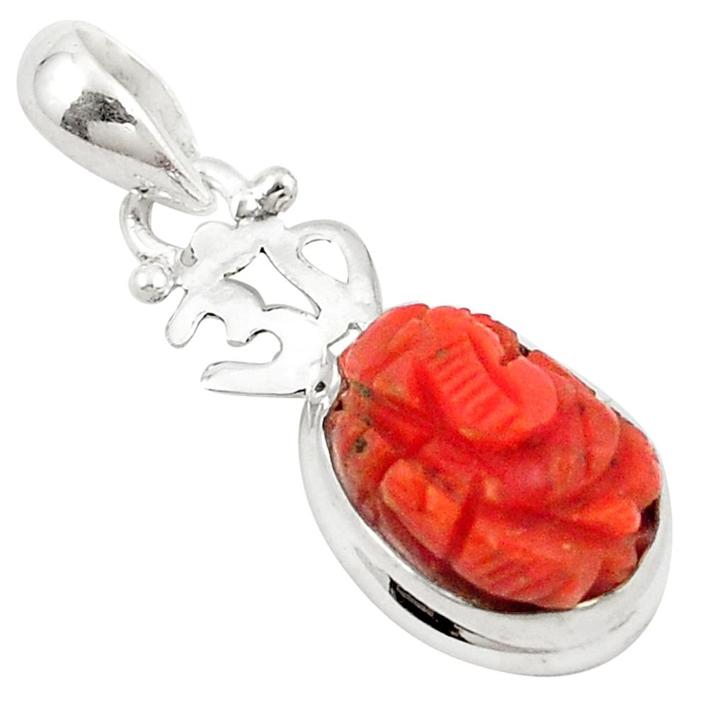 Natural red coral 925 sterling silver lord ganesha pendant jewelry m25930