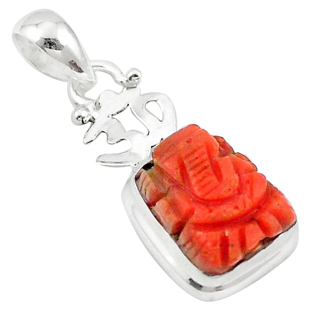 Natural red coral 925 sterling silver lord ganesha pendant jewelry m25933