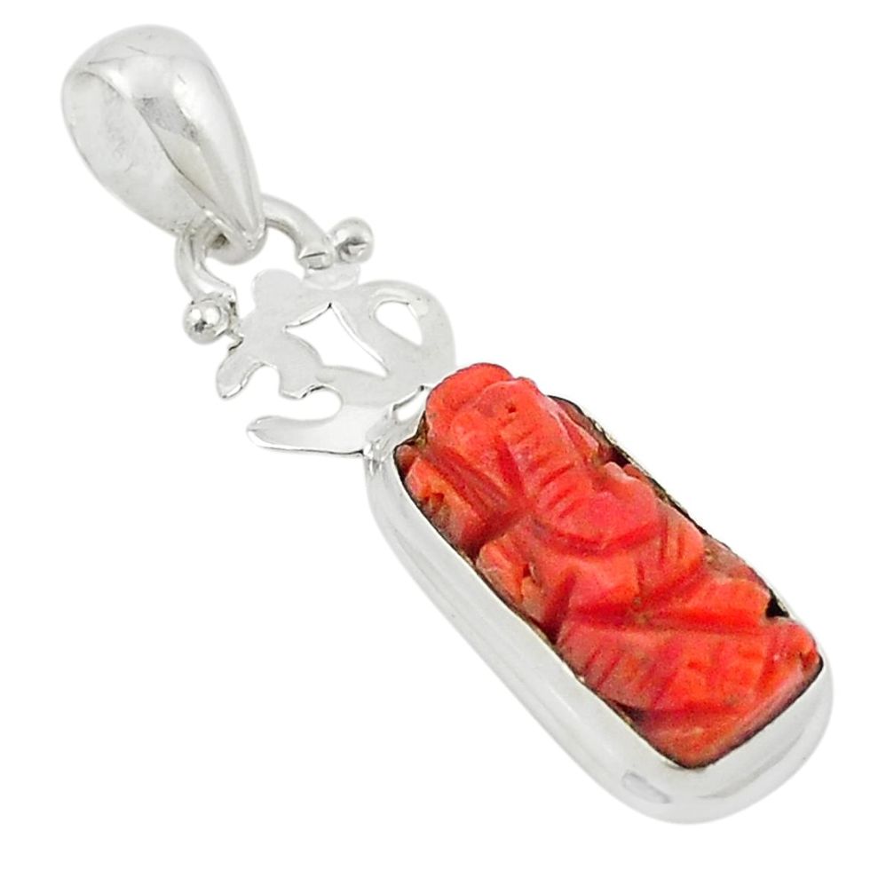 Natural red coral 925 sterling silver lord ganesha pendant jewelry m25966