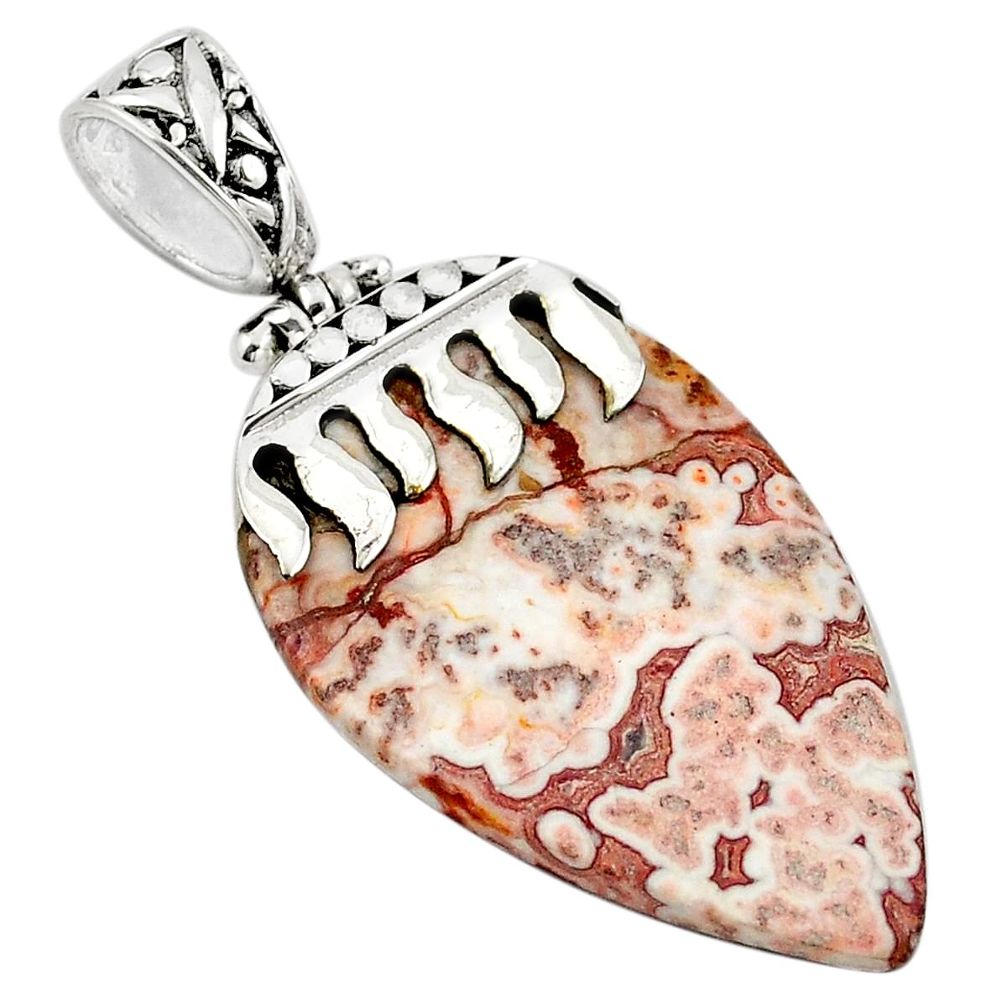 Natural pink rosetta stone jasper 925 sterling silver pendant m25969