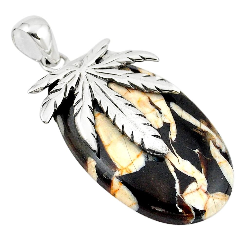 925 sterling silver natural brown peanut petrified wood fossil pendant m25995