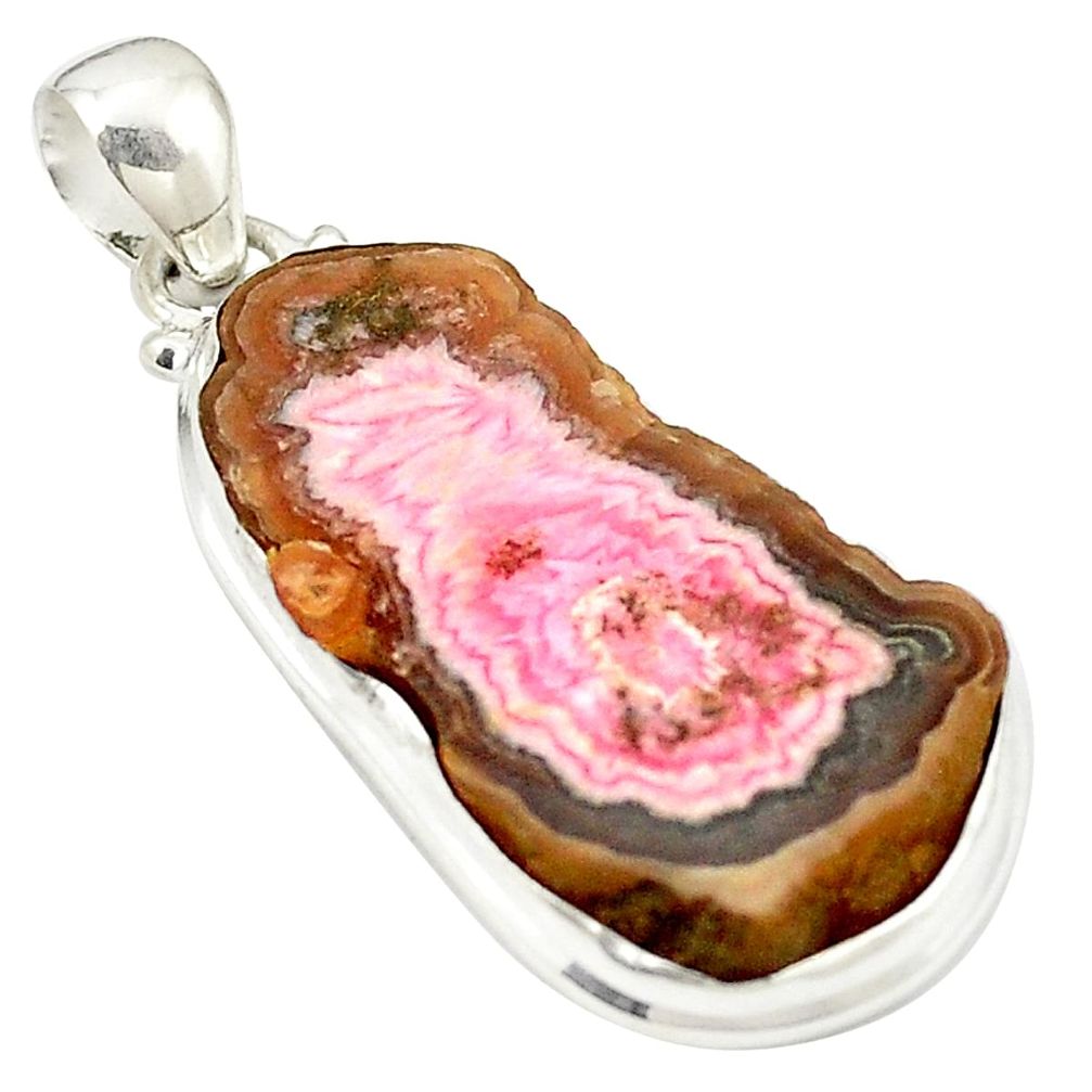 Natural pink rhodochrosite stalactite 925 silver pendant jewelry m26552