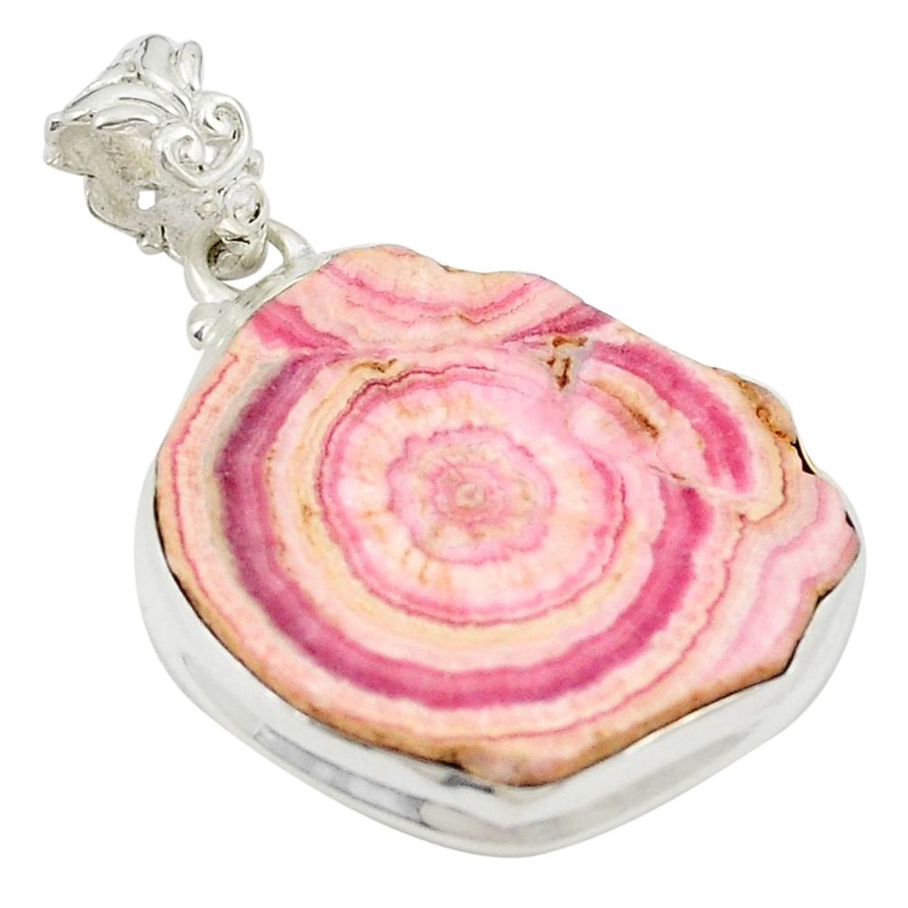 Natural pink rhodochrosite stalactite 925 sterling silver pendant m26553