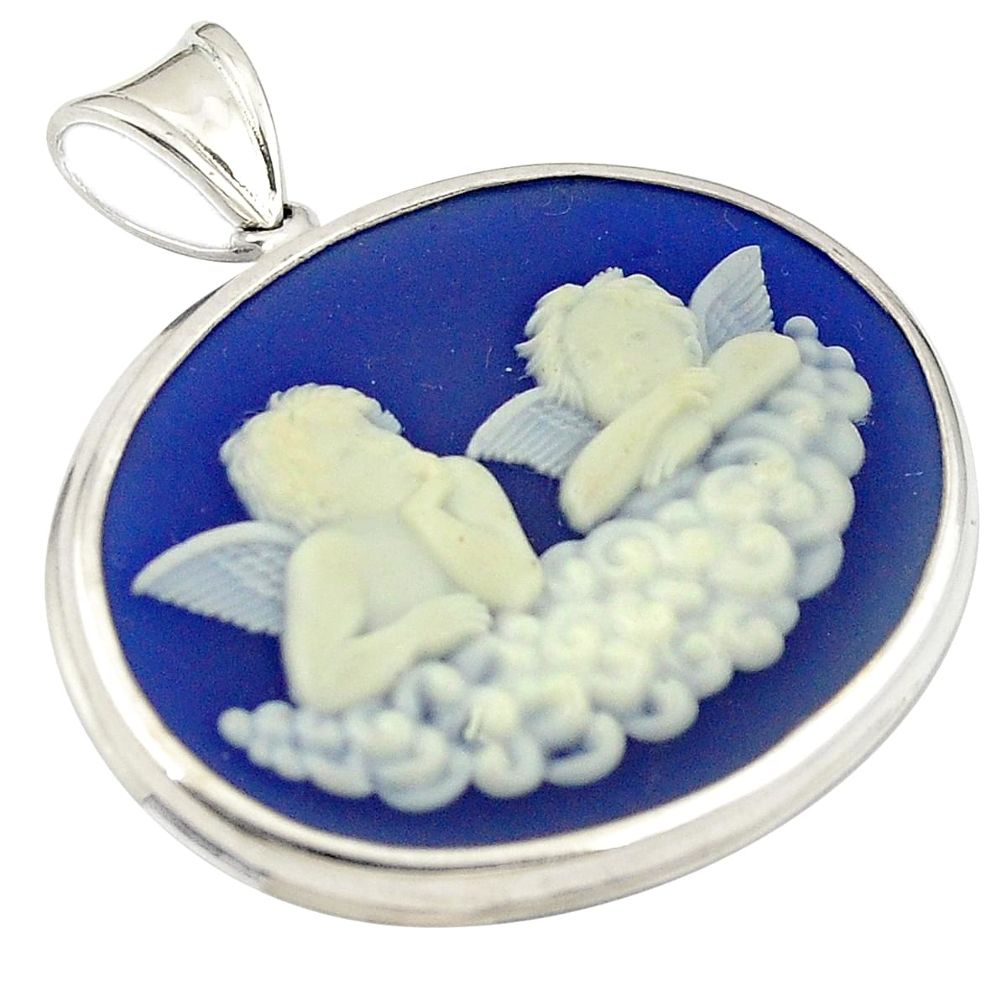 Natural white baby wing cameo 925 sterling silver pendant jewelry m26574