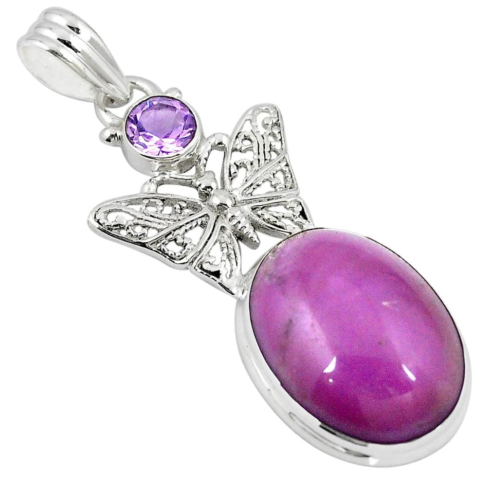 Natural purple phosphosiderite (hope stone) 925 silver butterfly pendant m27293