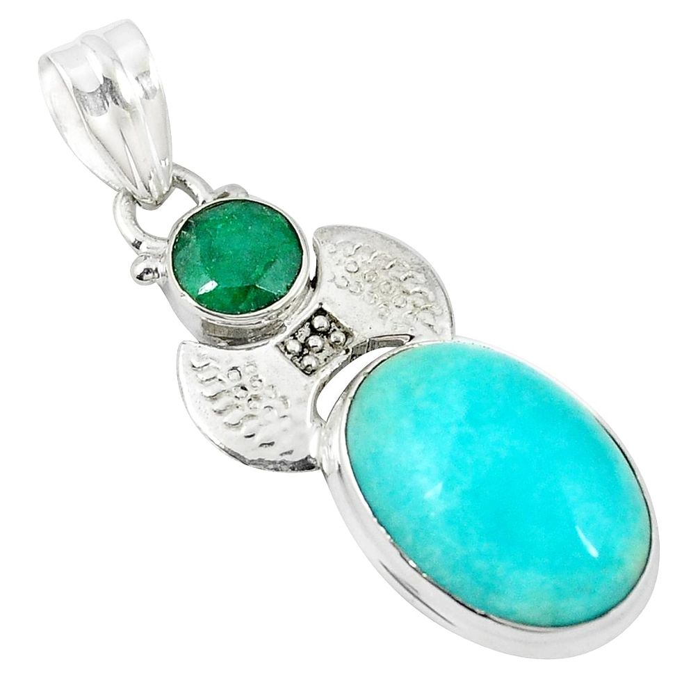 Natural green peruvian amazonite emerald 925 silver pendant m27322