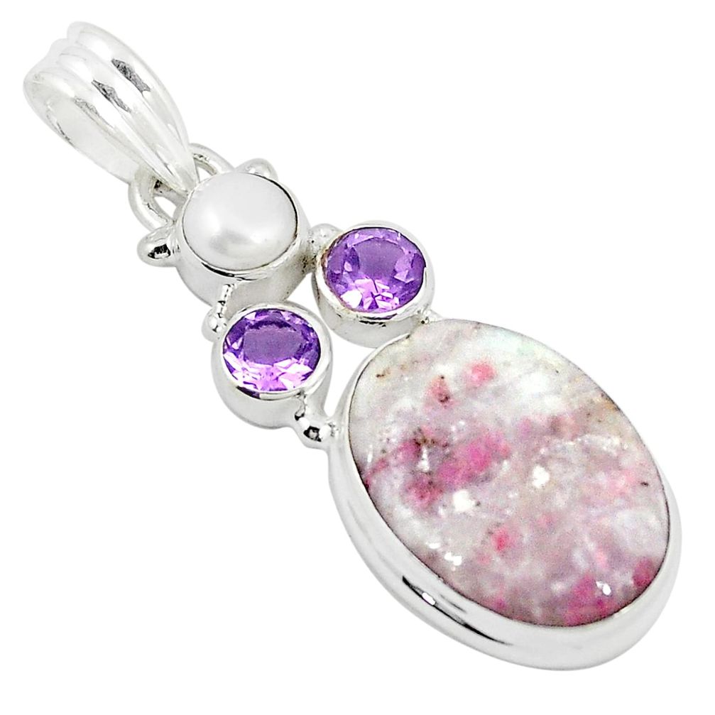 925 sterling silver natural purple lepidolite amethyst pearl pendant m27345