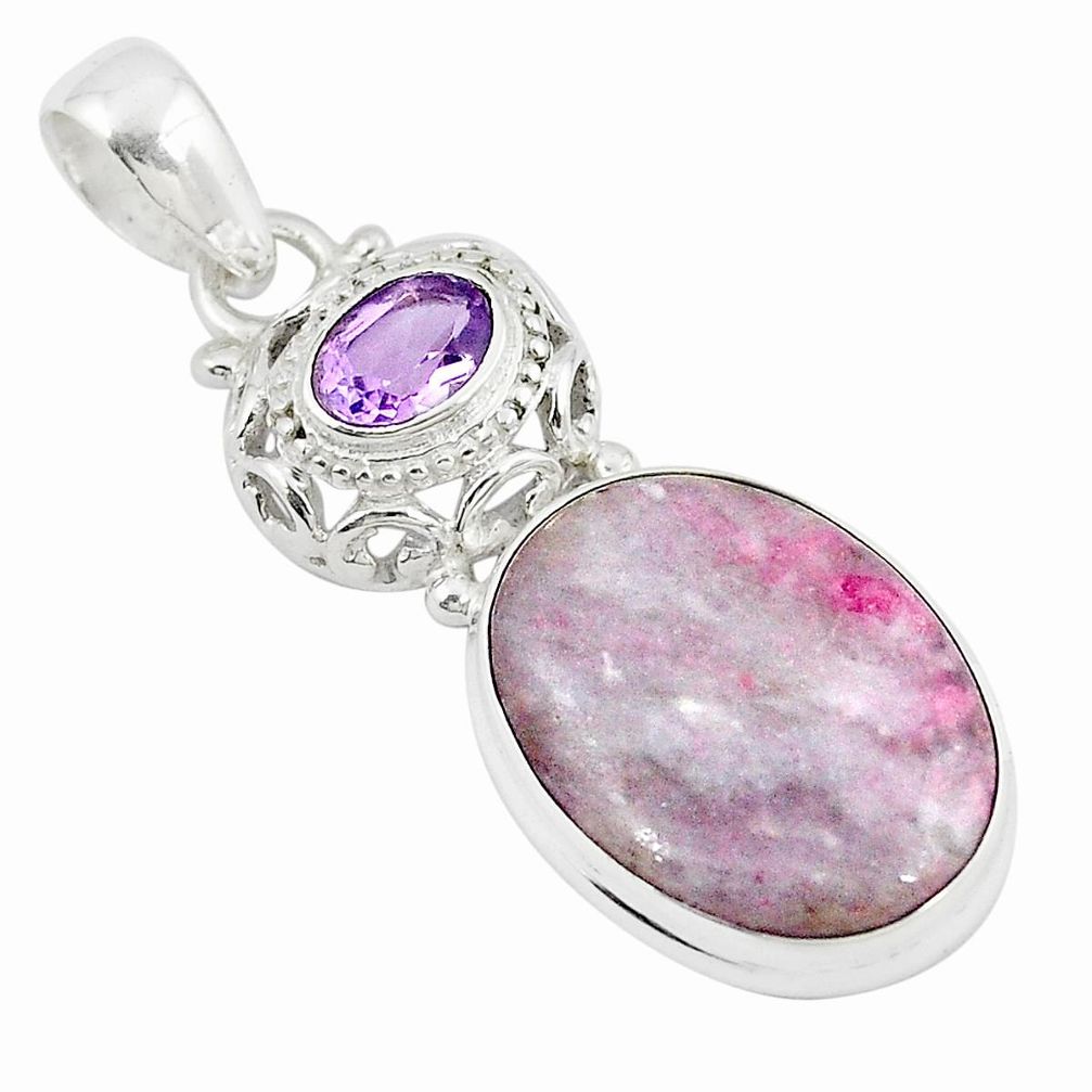 Natural purple lepidolite amethyst 925 sterling silver pendant m27348