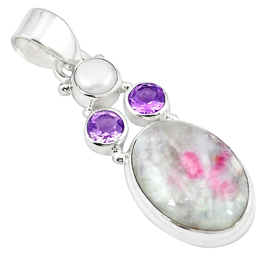 Natural purple lepidolite amethyst 925 sterling silver pendant m27351