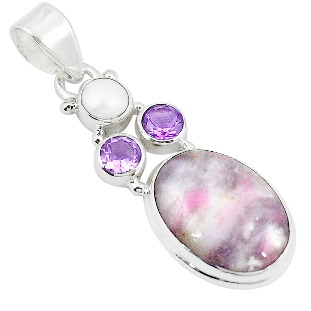 Natural purple lepidolite amethyst pearl 925 sterling silver pendant m27356