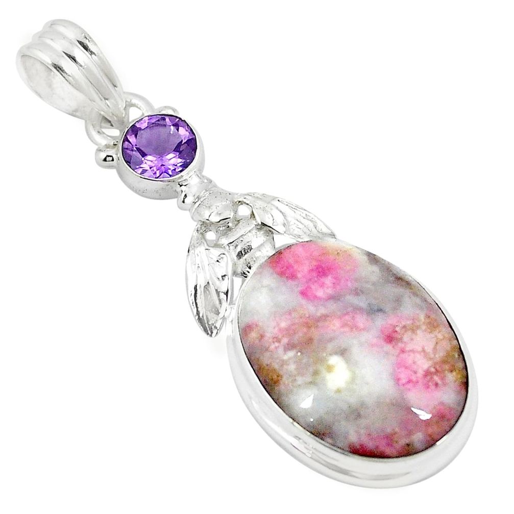 Natural purple lepidolite amethyst 925 sterling silver pendant m27366